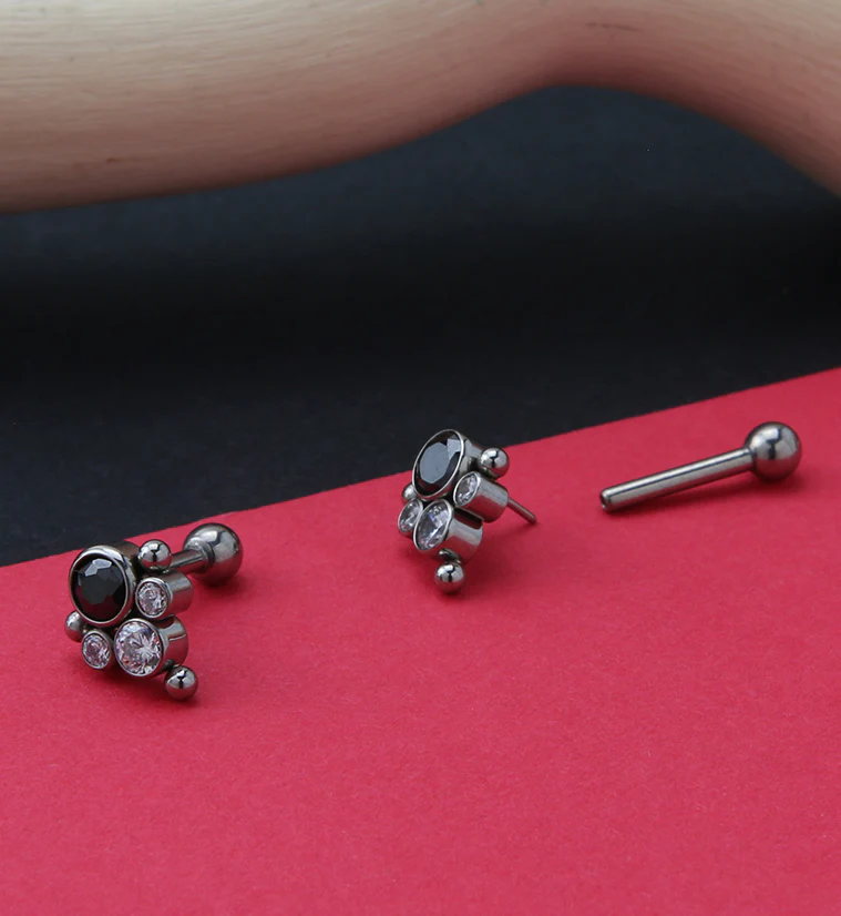 Bundle Black CZ Titanium Threadless Cartilage Barbell - Mrs Treak