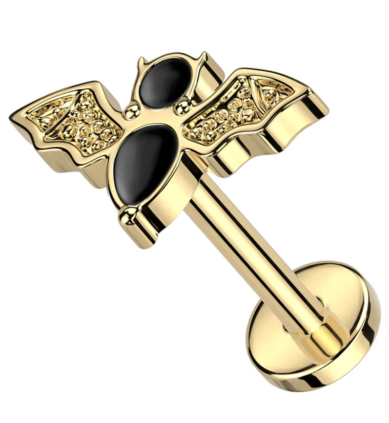 Gold PVD Black Bat Titanium Threadless Labret - Mrs Treak
