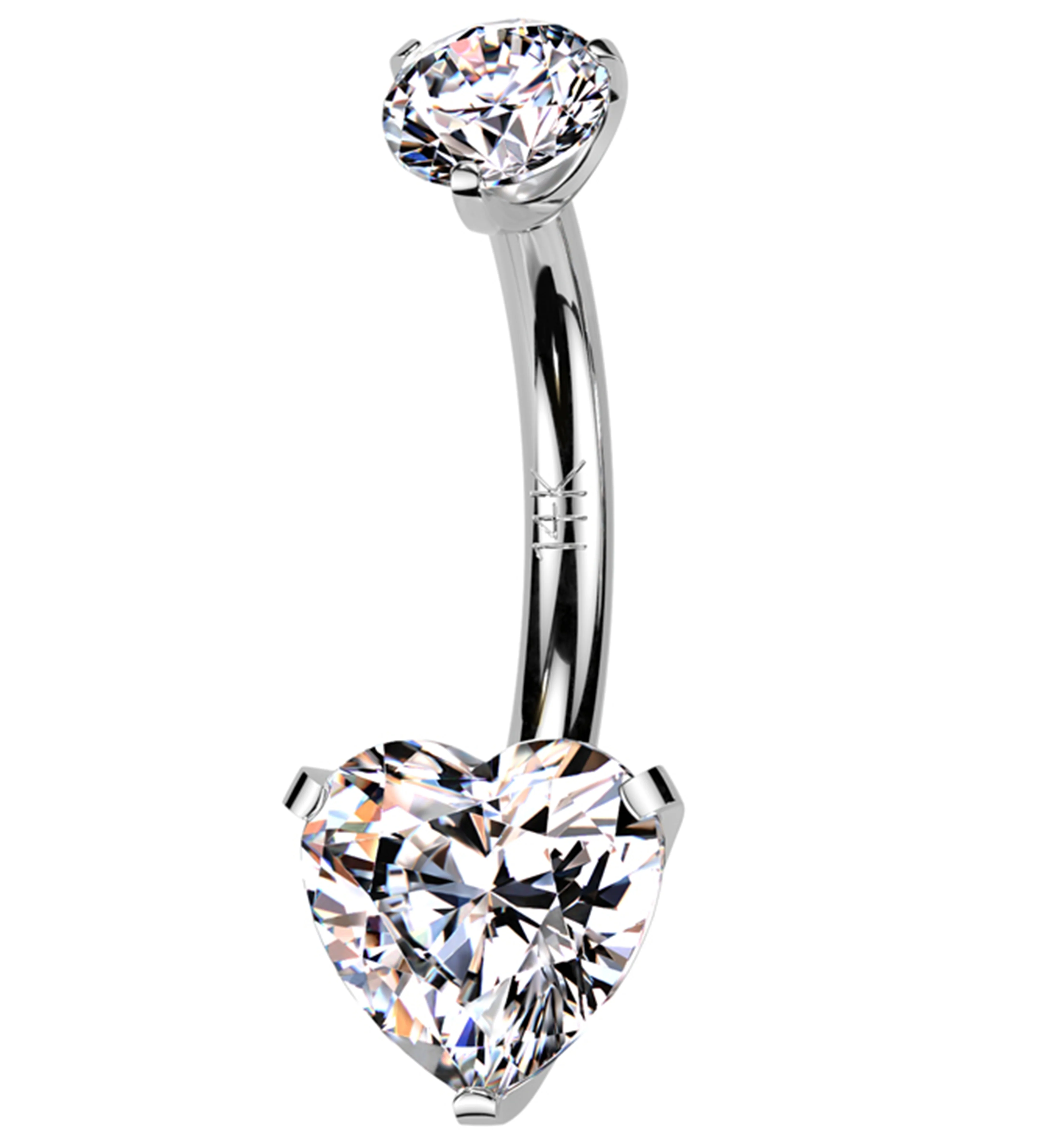 14kt White Gold Prong Heart Clear CZ Belly Button Ring - Mrs Treak