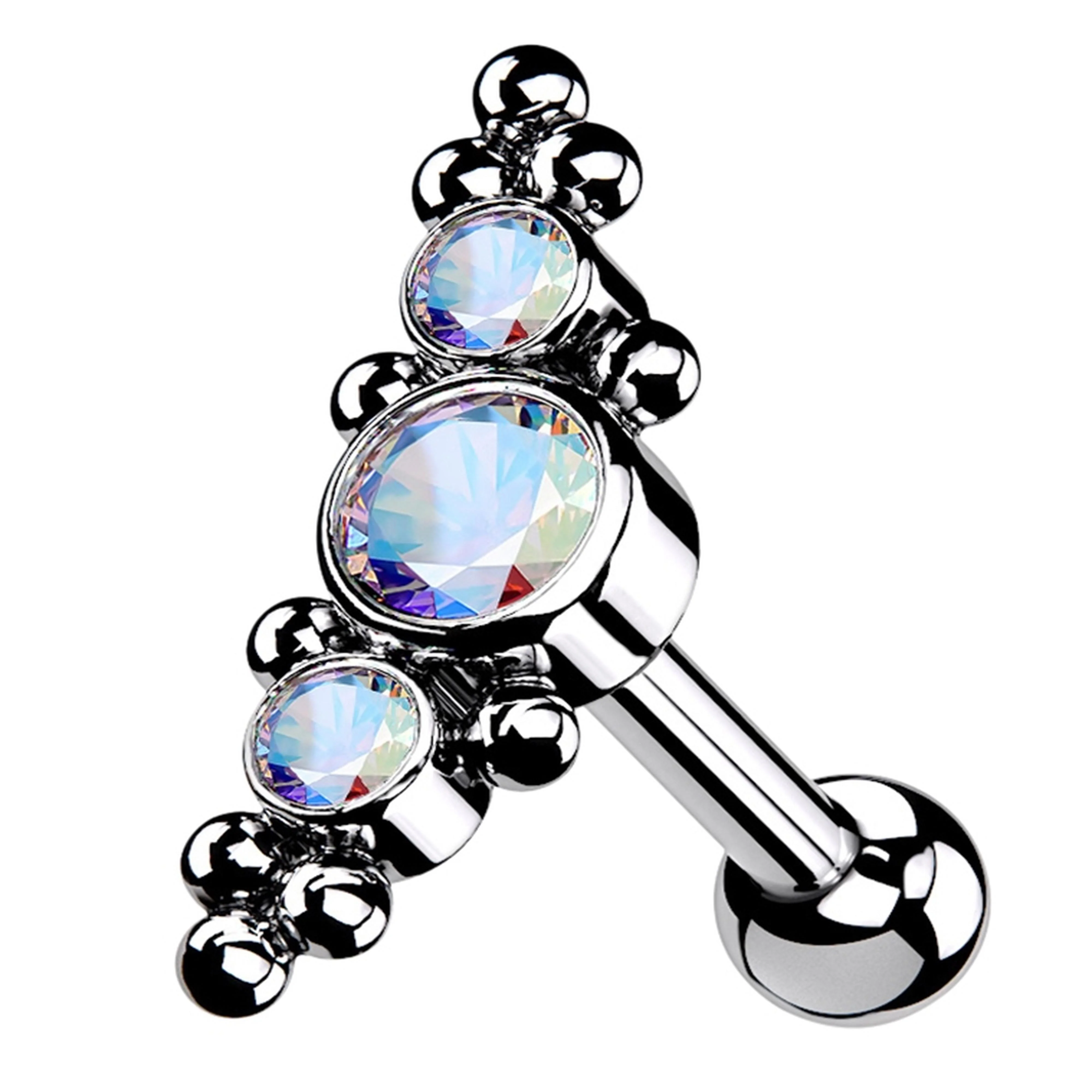 Horde Cluster Rainbow Aurora CZ Titanium Threadless Barbell - Mrs Treak