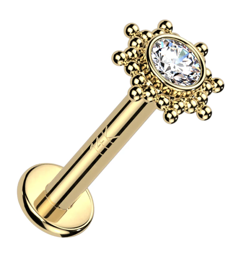 14kt Gold Solar CZ Internally Threaded Labret - Mrs Treak