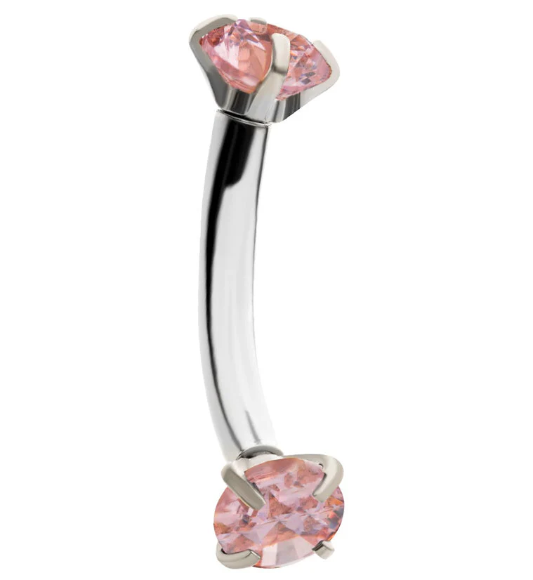 Pink CZ Prong Set Stainless Steel Curved Barbell - Mrs Treak