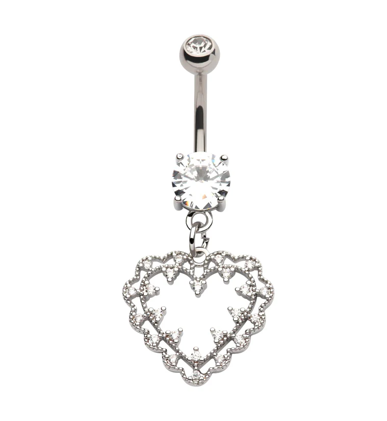 Scallop Heart Clear CZ Stainless Steel Belly Button Ring - Mrs Treak