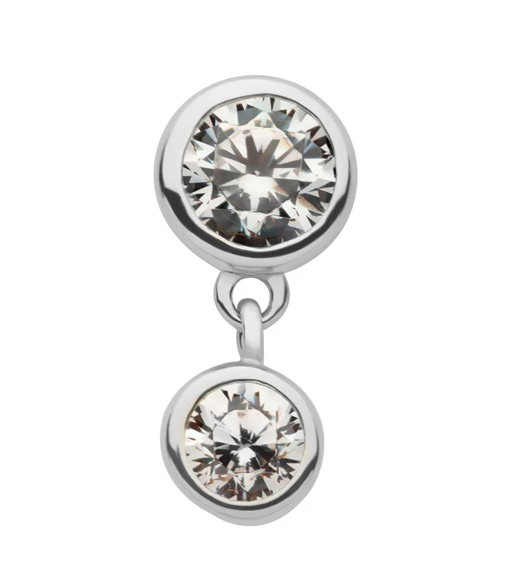 14kt White Gold Bezel Dangle Round CZ Threadless Top - Mrs Treak