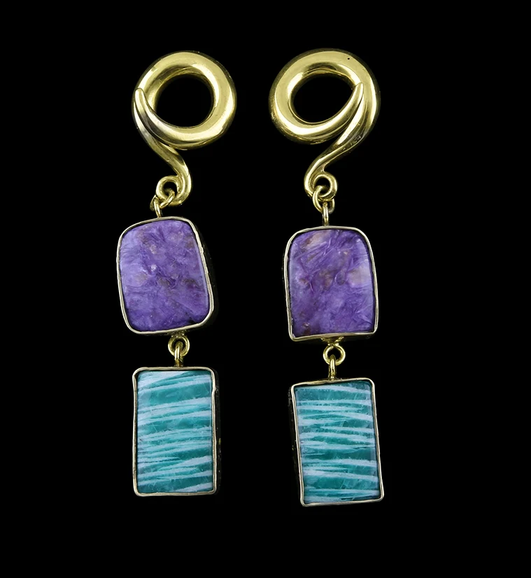 Amazonite X Charoite Stone Ear Weights Version 1 - Mrs Treak