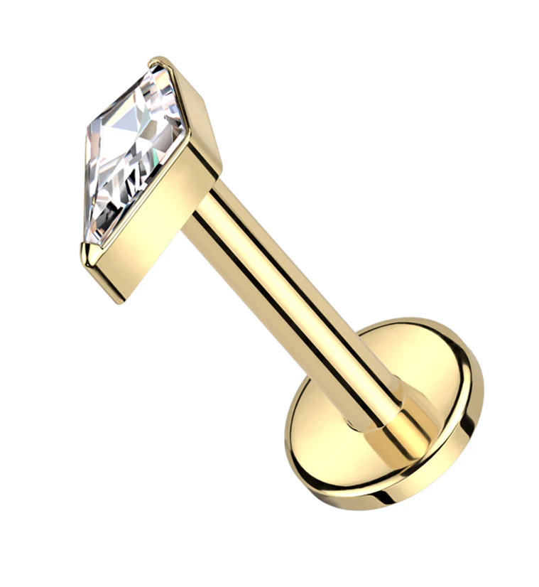 Gold PVD Abyss Clear CZ Internally Threaded Titanium Labret - Mrs Treak