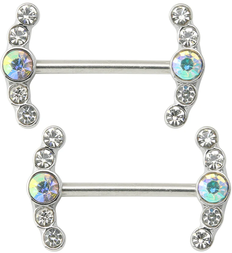 Enring Rainbow Aurora CZ Stainless Steel Nipple Barbell - Mrs Treak