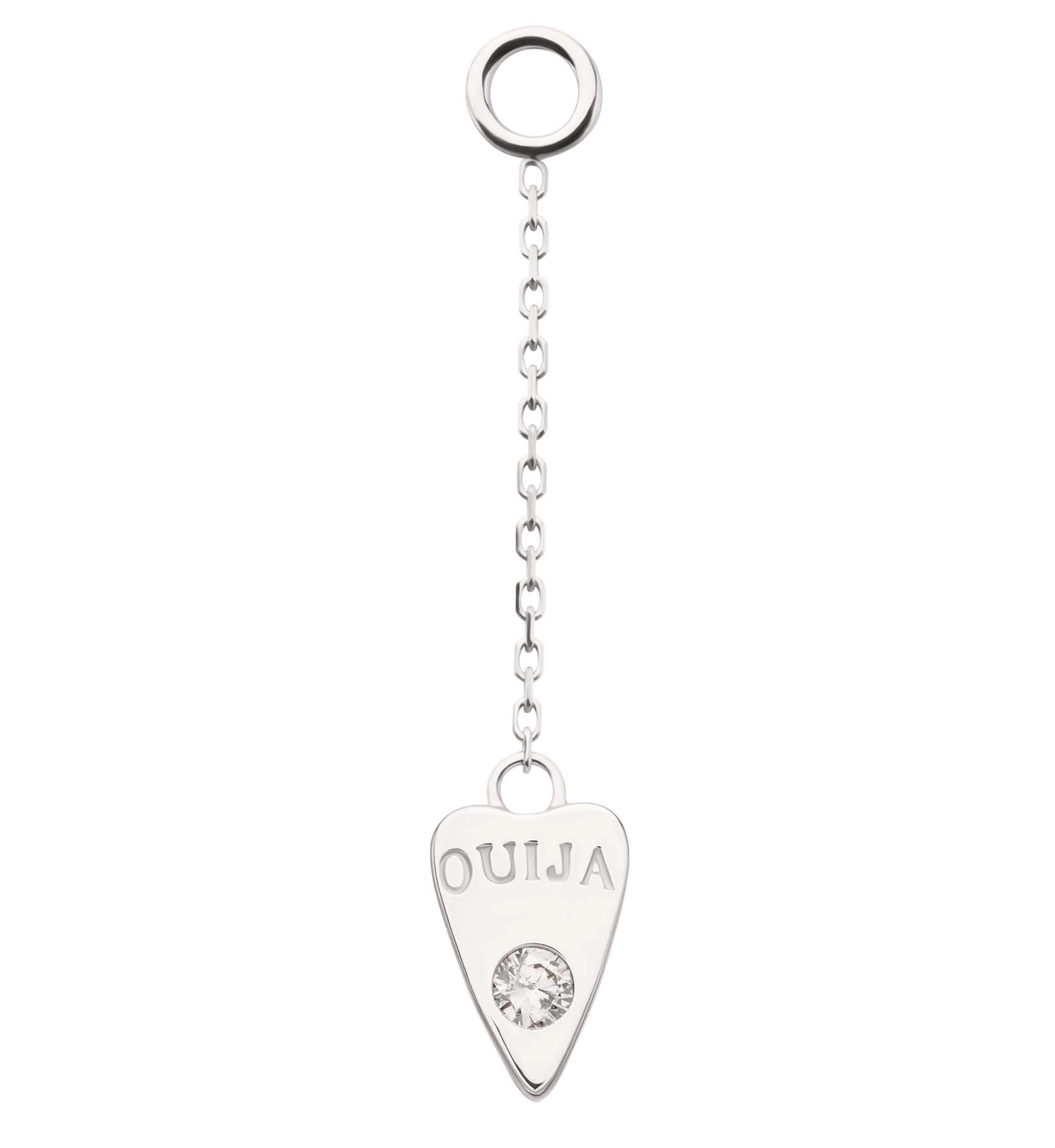 14kt White Gold Ouija Planchette Clear CZ Dangle Charm - Mrs Treak