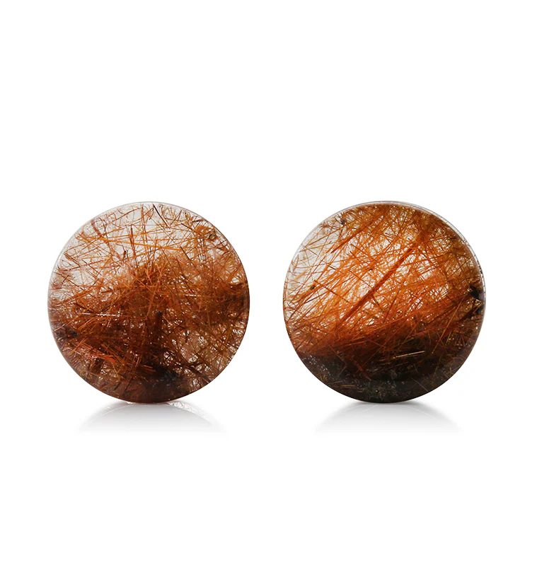 Rutilated Quartz Stone Plugs 3/4