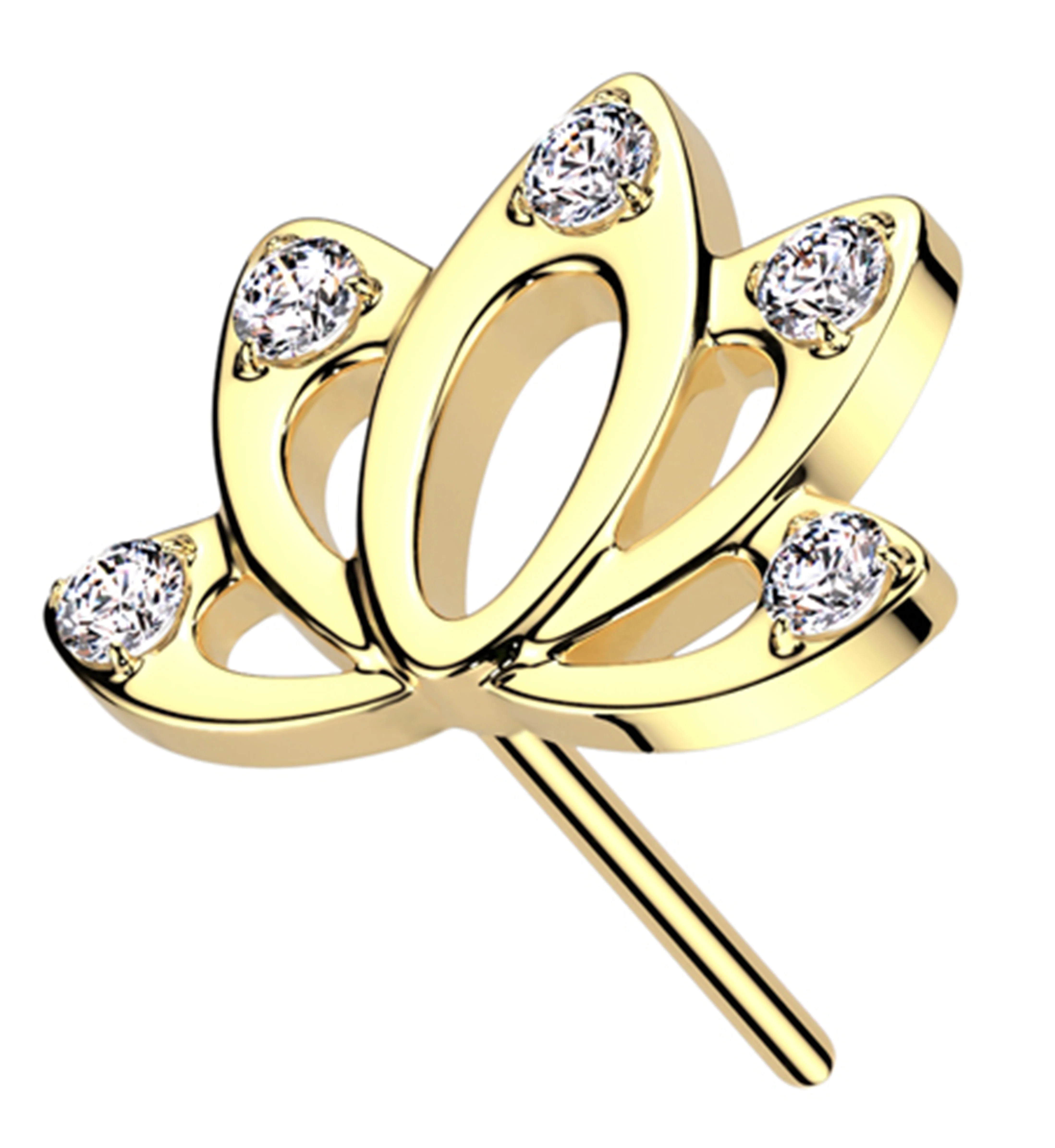 14kt Gold Lotus Outline Clear CZ Threadless Top - Mrs Treak