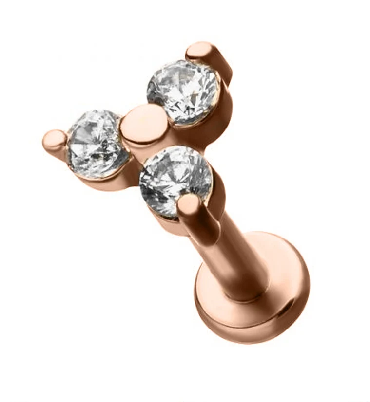 18G Rose Gold PVD Trinity CZ Labret - Mrs Treak