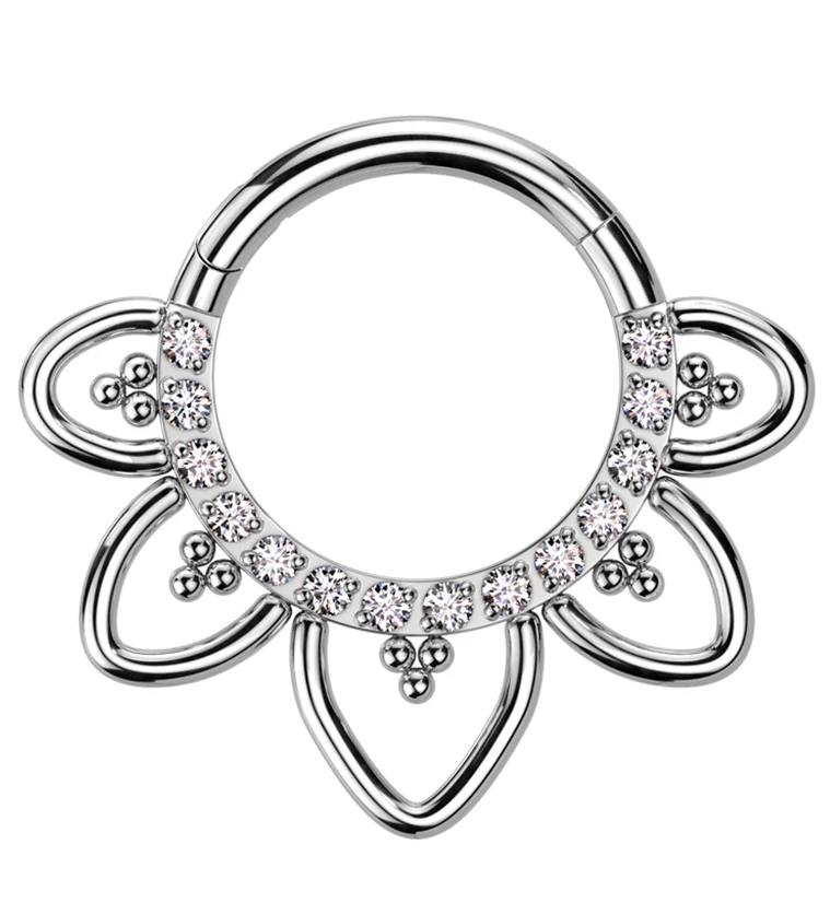 Flower Trace Clear CZ Titanium Hinged Segment Ring - Mrs Treak