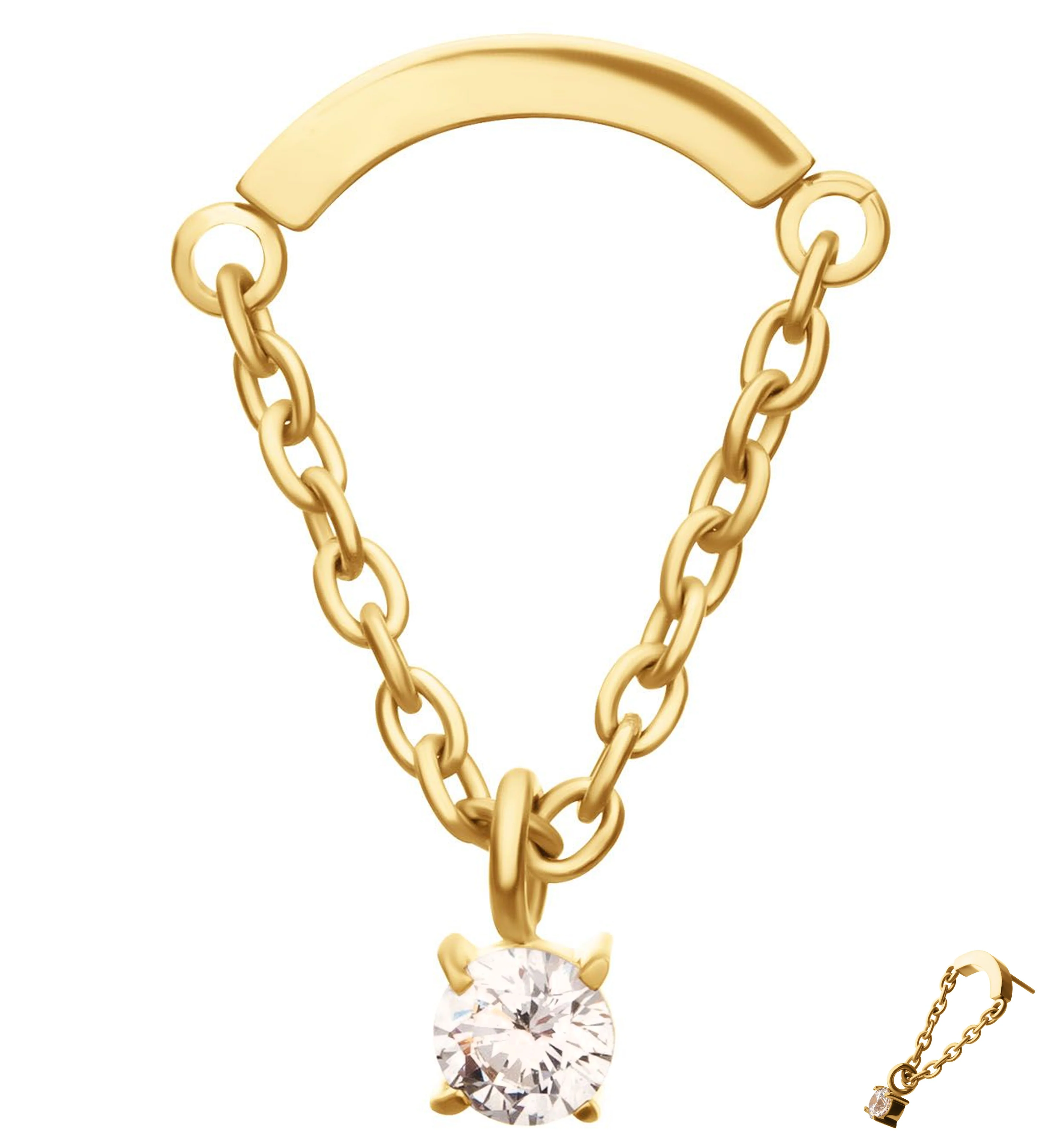 24kt Gold PVD Curved Bar Dangle Clear CZ Titanium Threadless Top - Mrs Treak