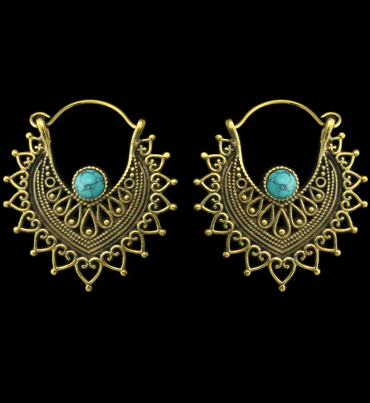 Noble Howlite Turquoise Stone Inlay Brass Hangers / Earrings - Mrs Treak