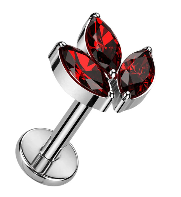 Tri Sepal Red CZ Titanium Internally Threaded Labret - Mrs Treak