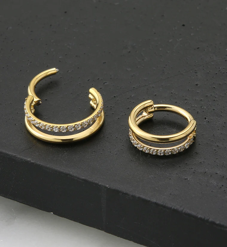 24kt Gold PVD Interval CZ Row Titanium Hinged Segment Ring - Mrs Treak