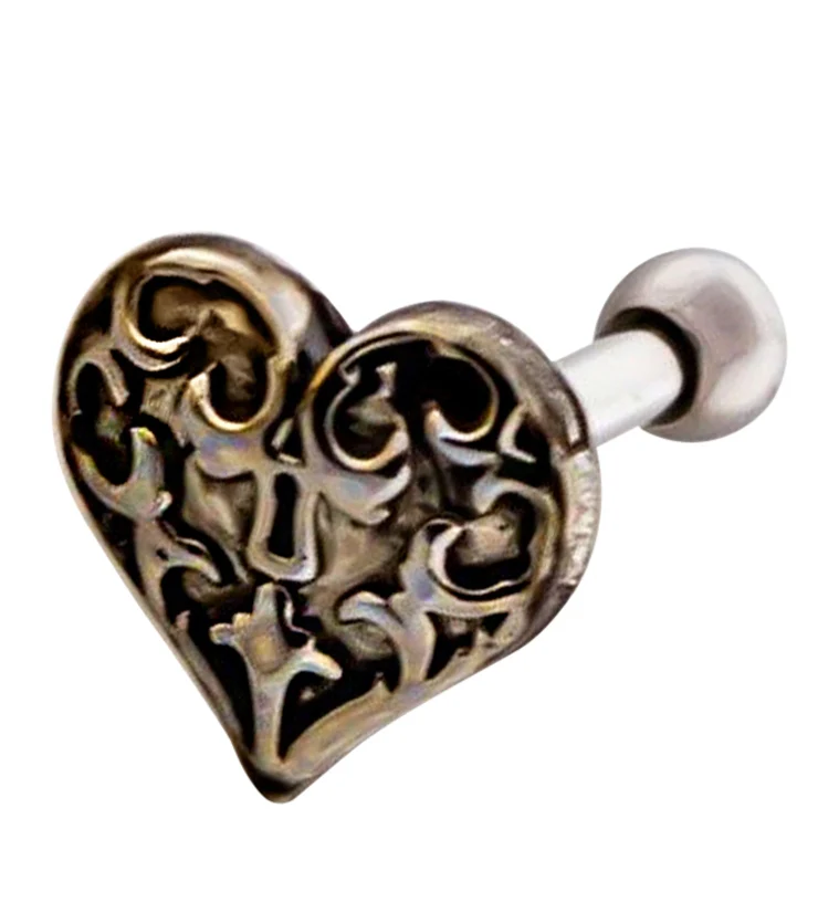 16G Heart Lock Cartilage Barbell - Mrs Treak