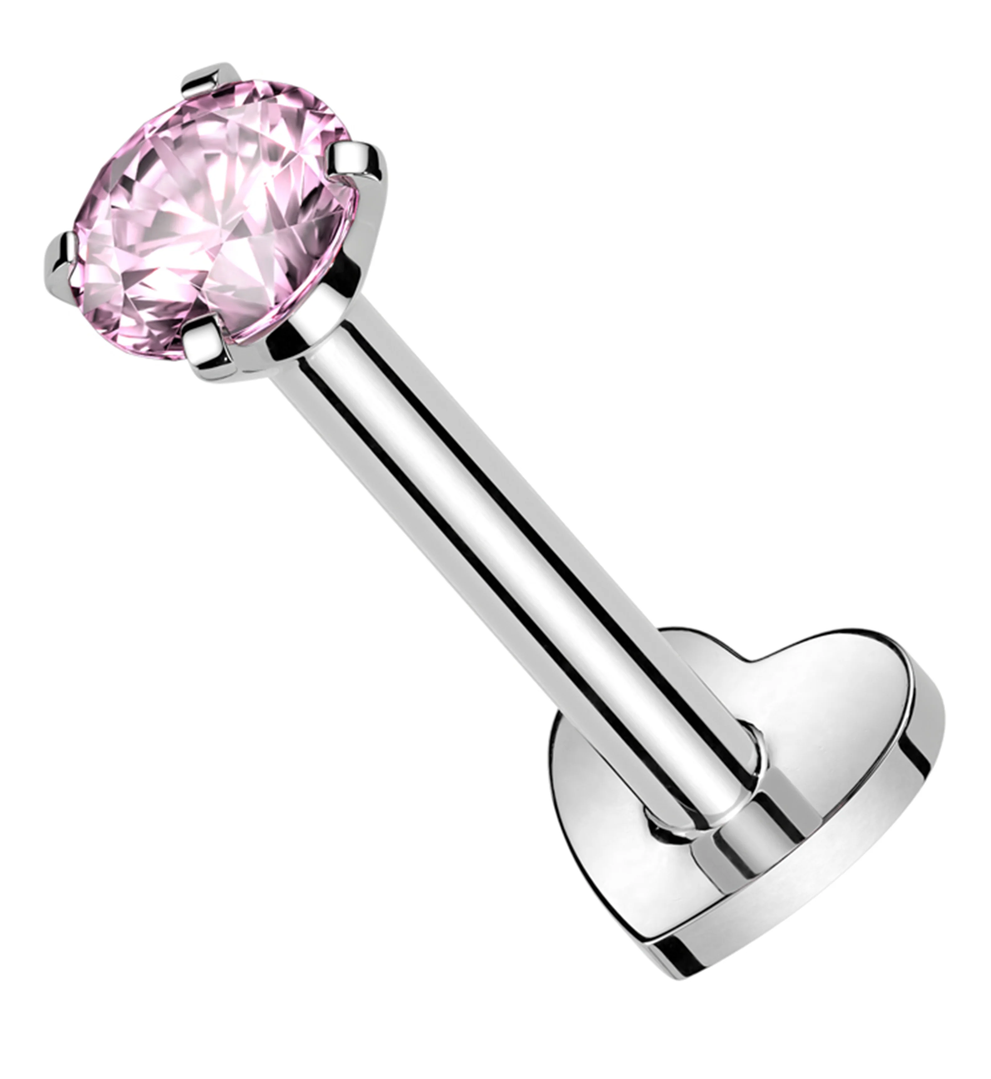 Prong Pink CZ Internally Threaded Titanium Heart Disk Labret - Mrs Treak