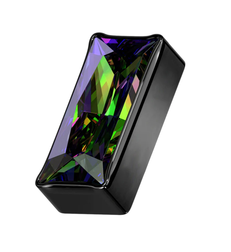 Black PVD Baguette Black Aurora CZ Internally Threaded Titanium Top - Mrs Treak