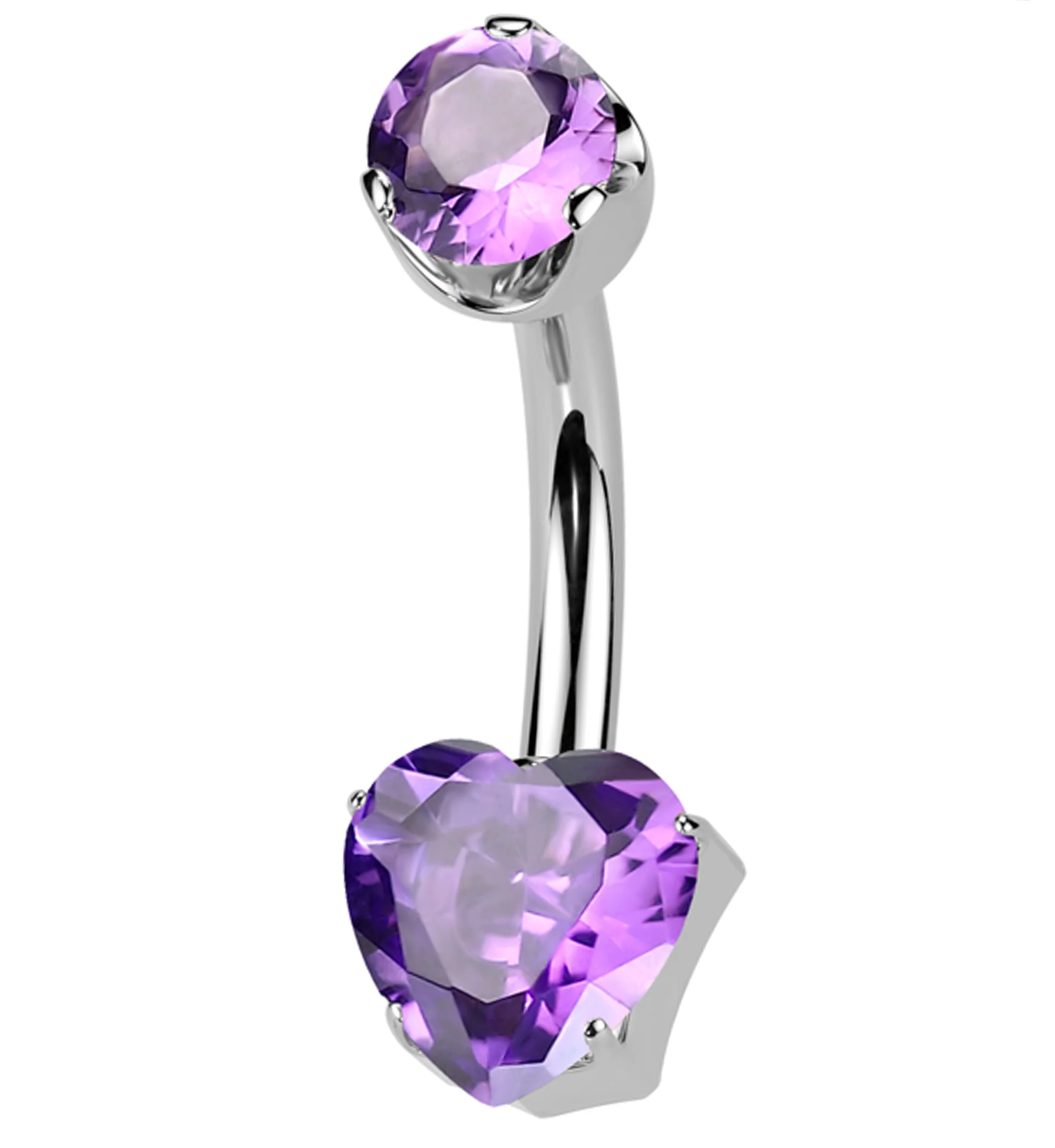Amethyst Stone Heart Internally Threaded Titanium Belly Button Ring - Mrs Treak