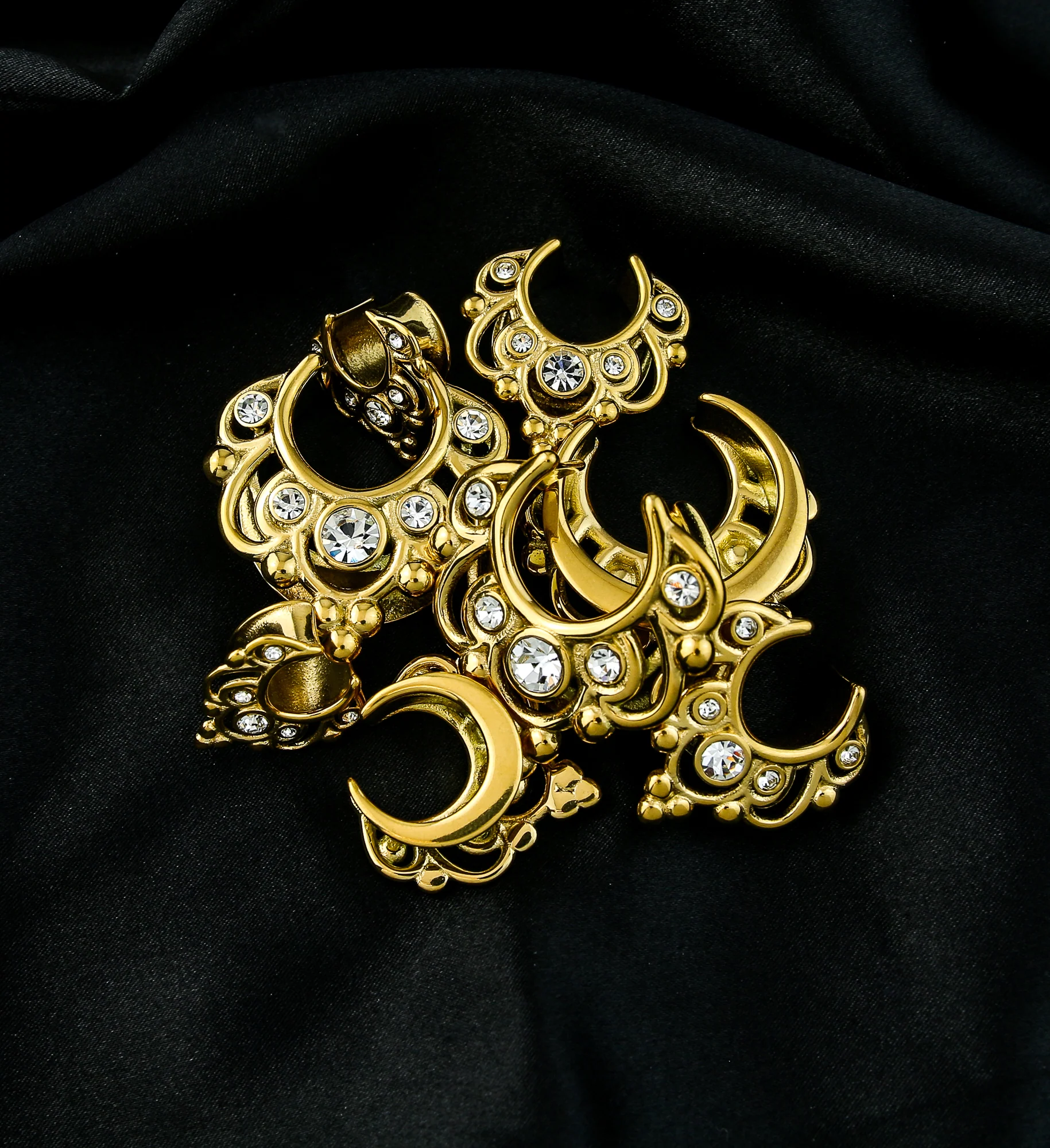 Gold PVD Filigree Clear CZ Stainless Steel Saddles - Mrs Treak