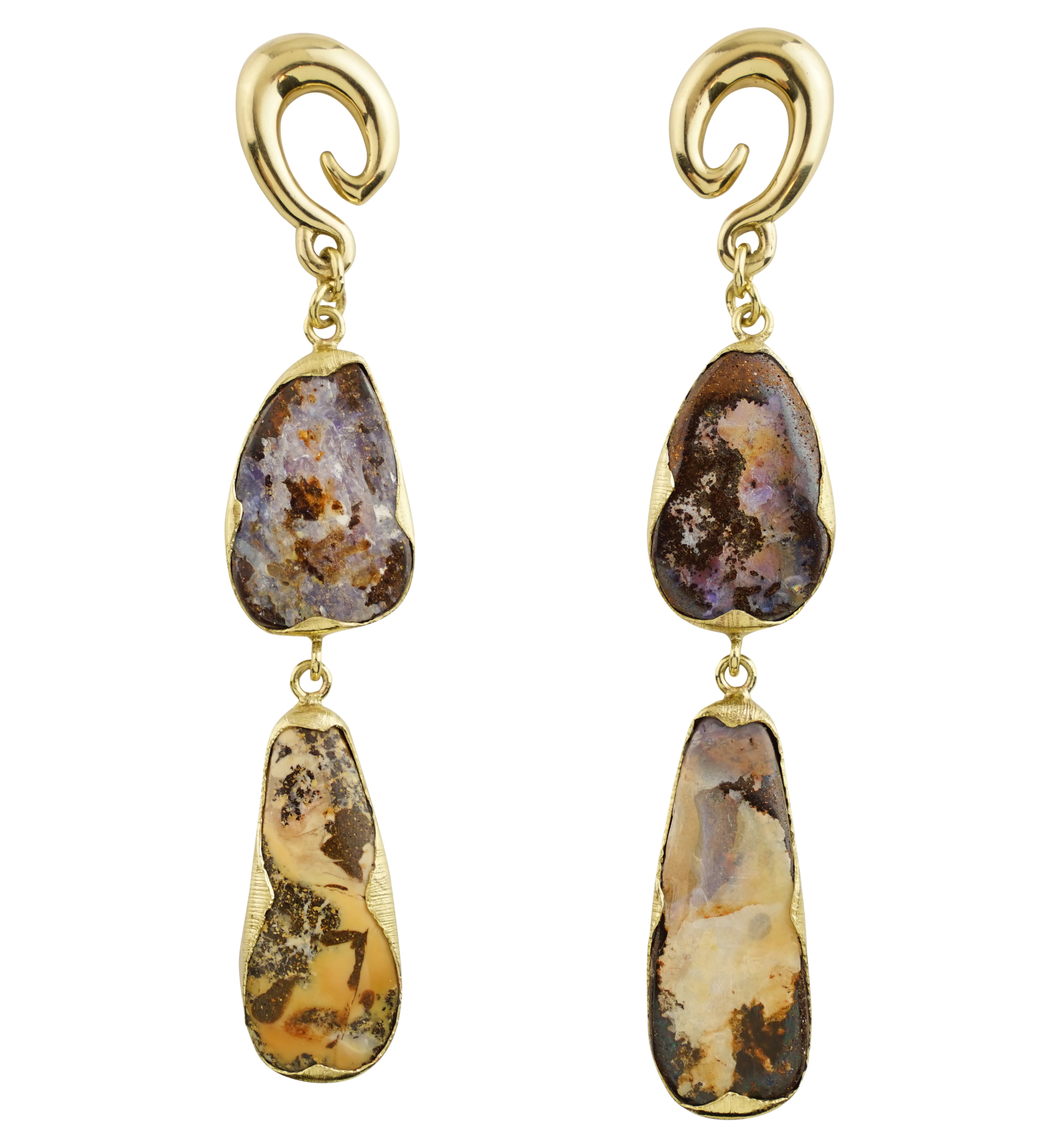 Double Boulder Opal Brass Ear Weights/Hangers Version 2 - Mrs Treak