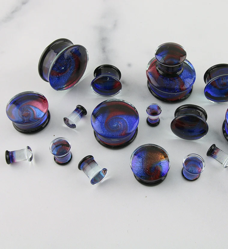 Blue & Red Dichroic Glass Plugs - Mrs Treak