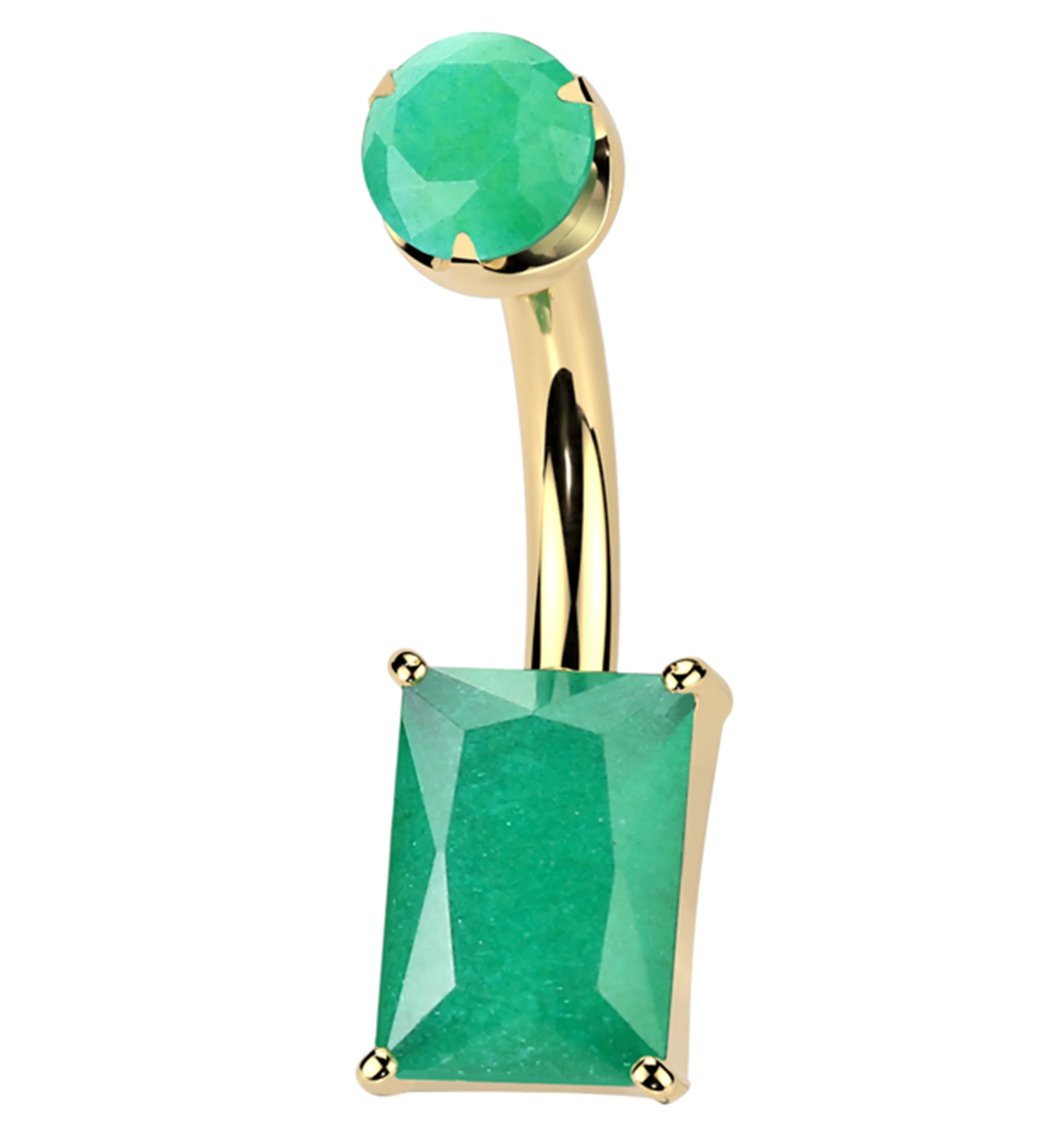 Gold PVD Rectangle Green Onyx Stone Titanium Internally Threaded Belly Button Ring - Mrs Treak