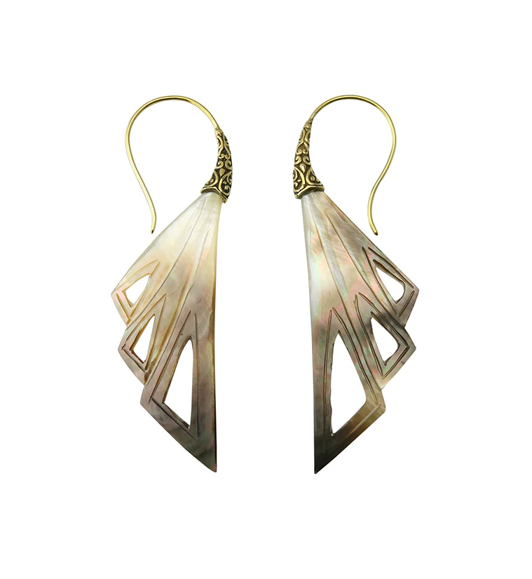 18G Mother of Pearl Quill Brass Hangers / Earrings - Mrs Treak