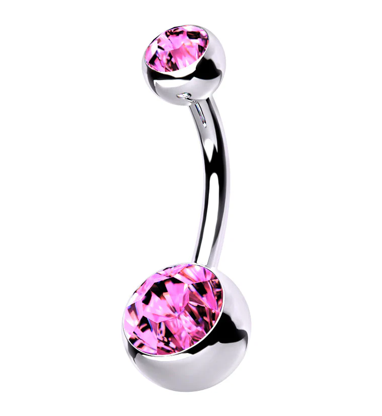 Pink CZ Internally Threaded Titanium Belly Button Ring - Mrs Treak