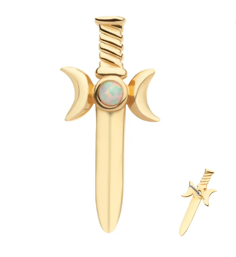 14kt Gold Sword White Opalite Threadless Top - Mrs Treak