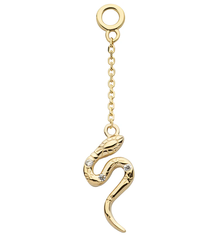 14kt Gold Snake Clear CZ Dangle Chain Charm - Mrs Treak
