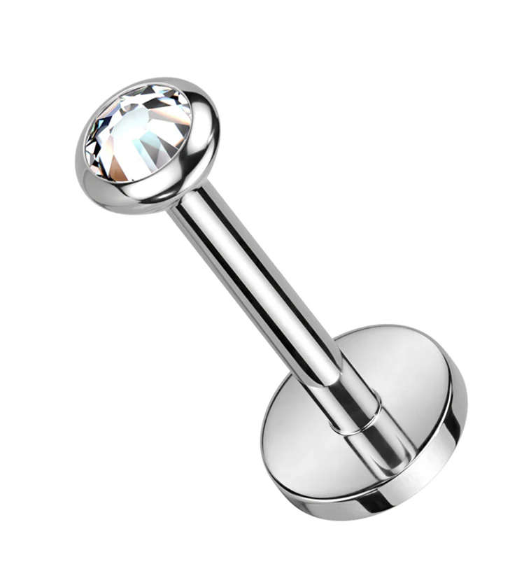Flat Clear CZ Titanium Threadless Labret - Mrs Treak