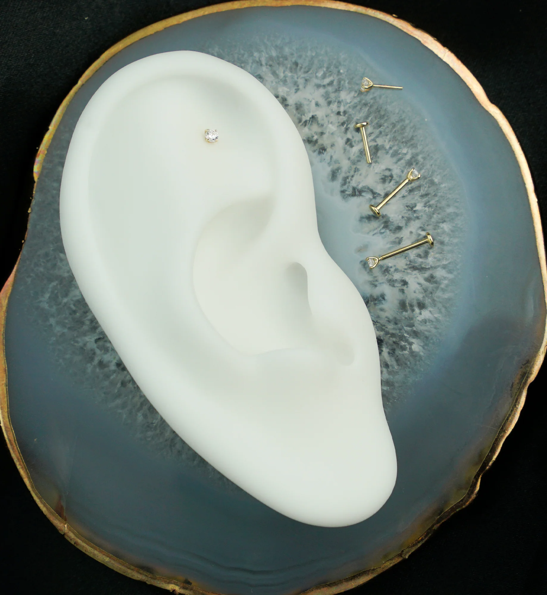 14kt Gold Prong Clear CZ Threadless Labret - Mrs Treak