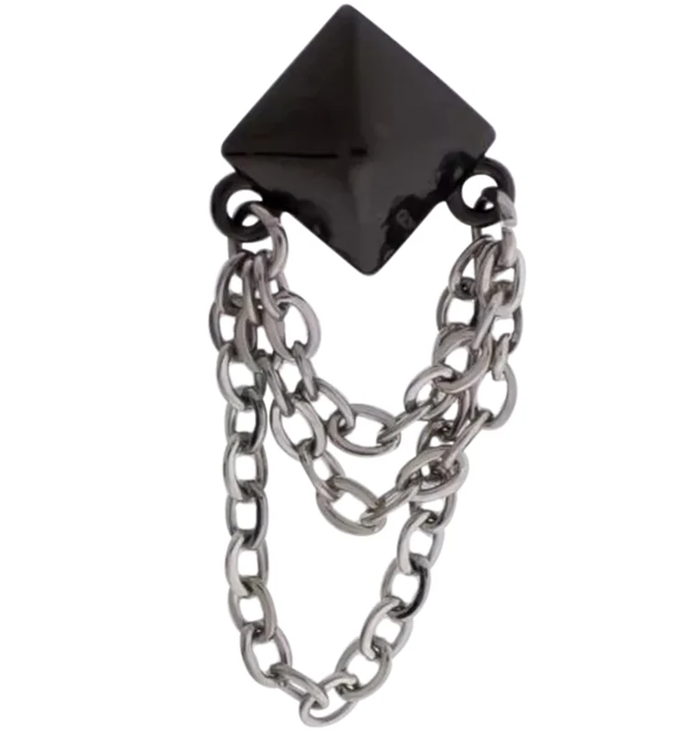 Black PVD Polyhedra Dangle Chain Stainless Steel Cartilage Barbell - Mrs Treak