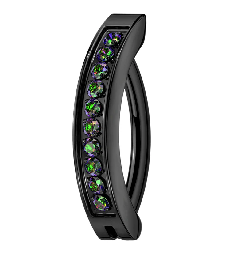 Black PVD Bar Black Aurora CZ Stainless Steel Hinged Belly Button Ring - Mrs Treak