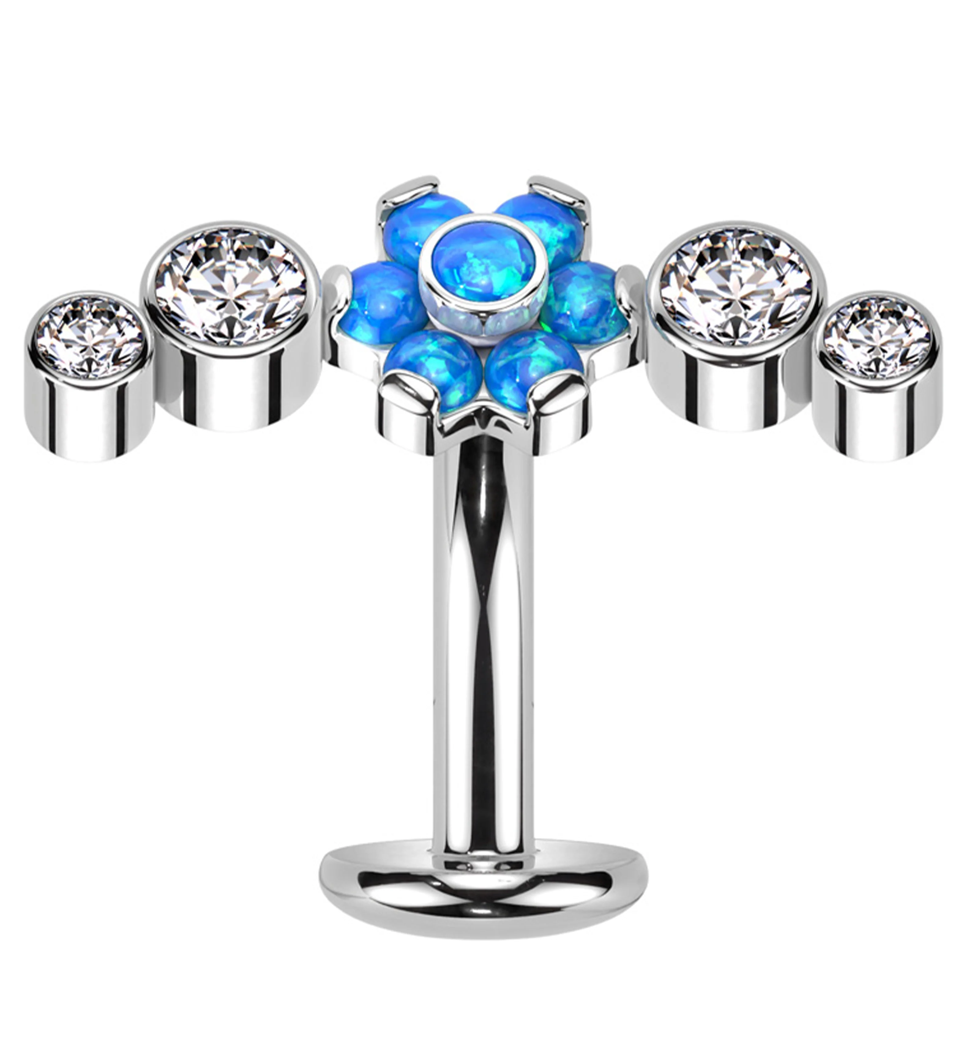 Centered Flower Arch Blue Opalite Titanium Threadless Floating Belly Button Ring - Mrs Treak