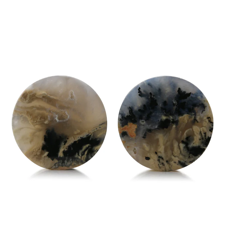Tiger Agate Dendritic Stone Plugs 1 & 1/8