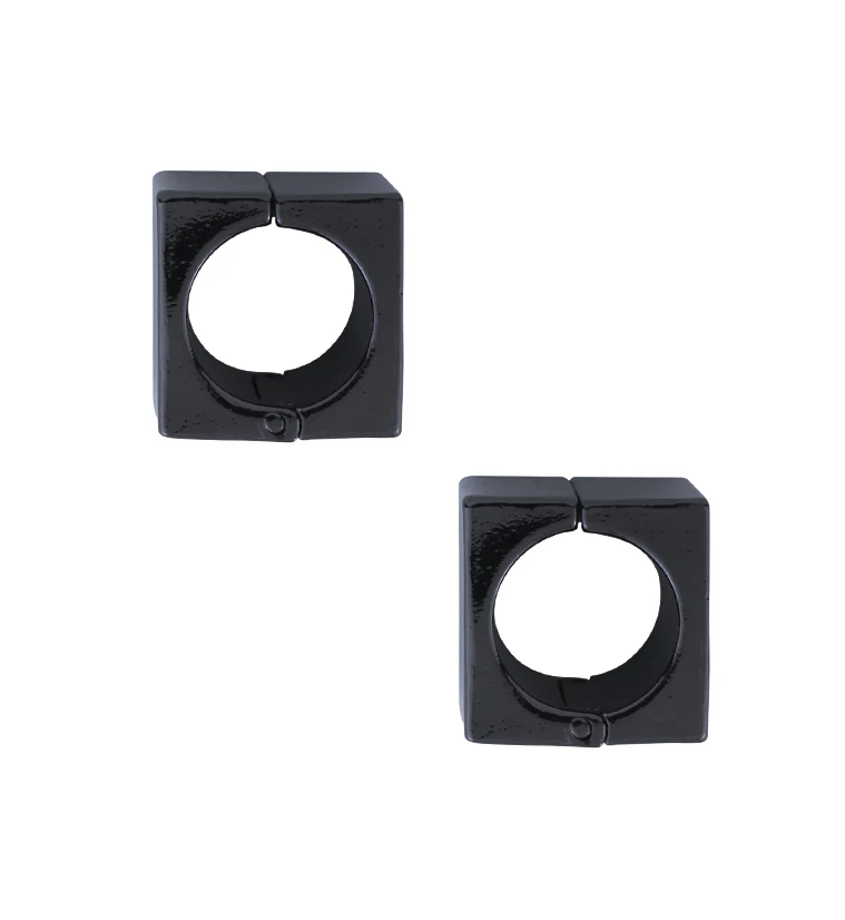 Black PVD Cube Stainless Steel Hinged Ear Weights - Mrs Treak