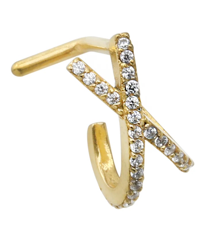 18G Gold PVD Intersect Double Line CZ Nose Curve - Mrs Treak