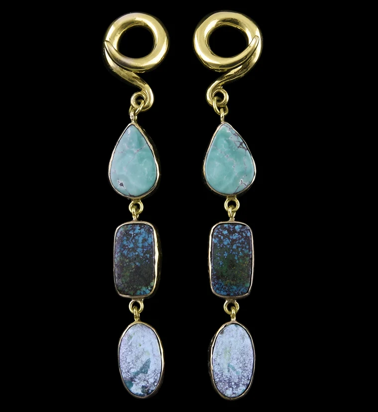 Triple Turquoise Stone Ear Weights Version 7 - Mrs Treak