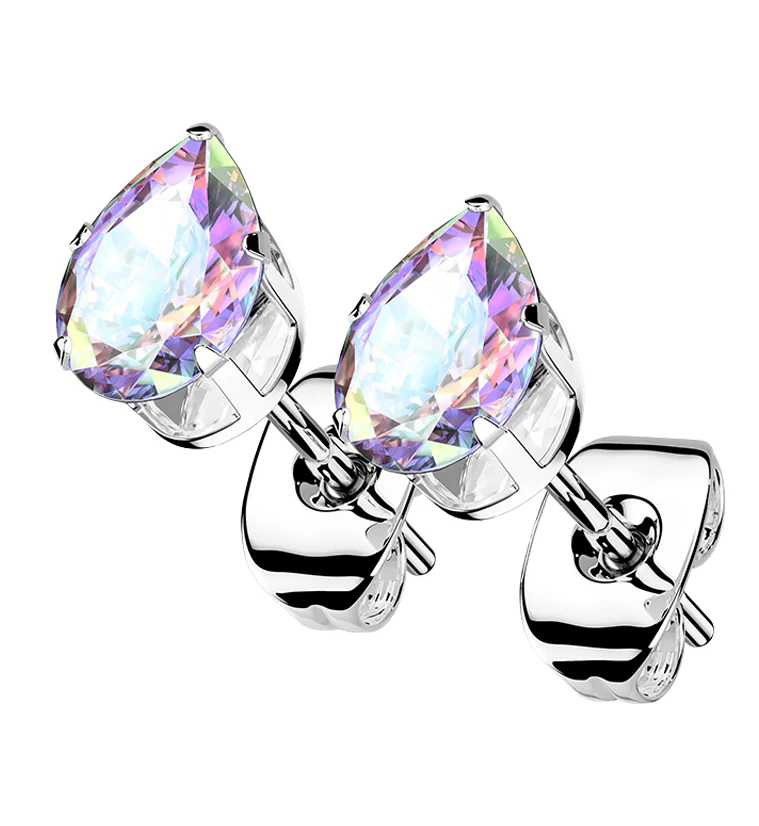 Rainbow Aurora Teardrop CZ Stainless Steel Earrings - Mrs Treak