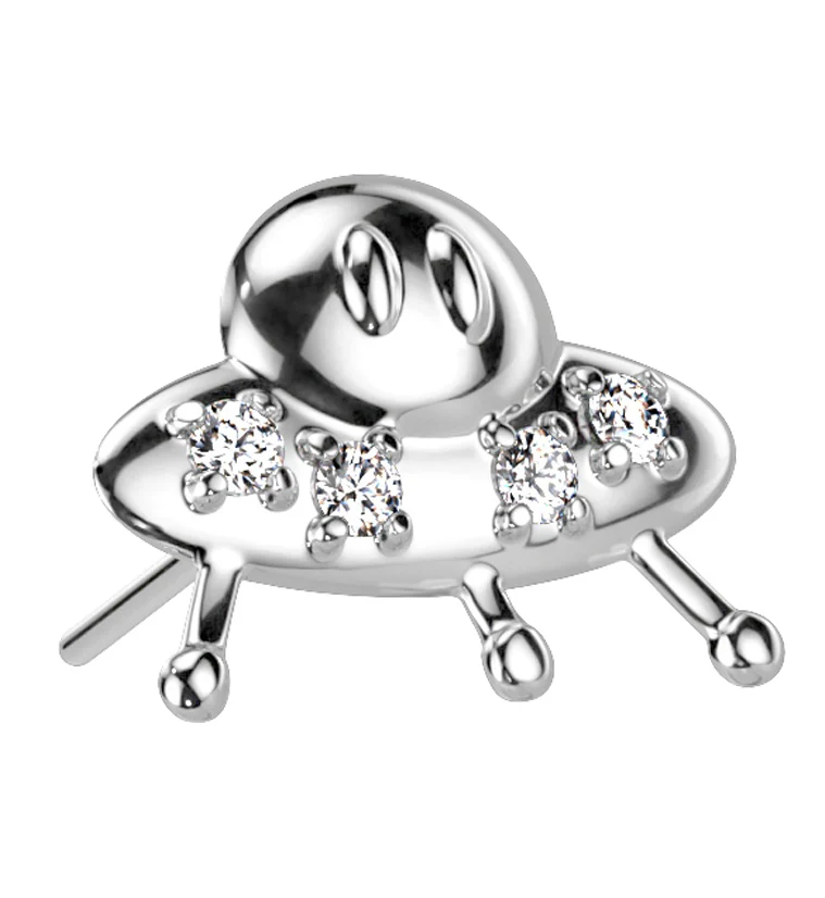 14kt White Gold UFO CZ Threadless Top - Mrs Treak
