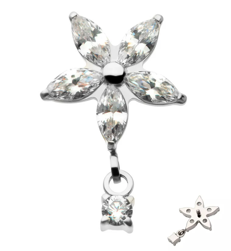 Flower Dangle CZ Internally Threaded Titanium Top - Mrs Treak