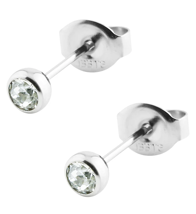 Clear Bezel CZ Stainless Steel Stud Earrings - Mrs Treak