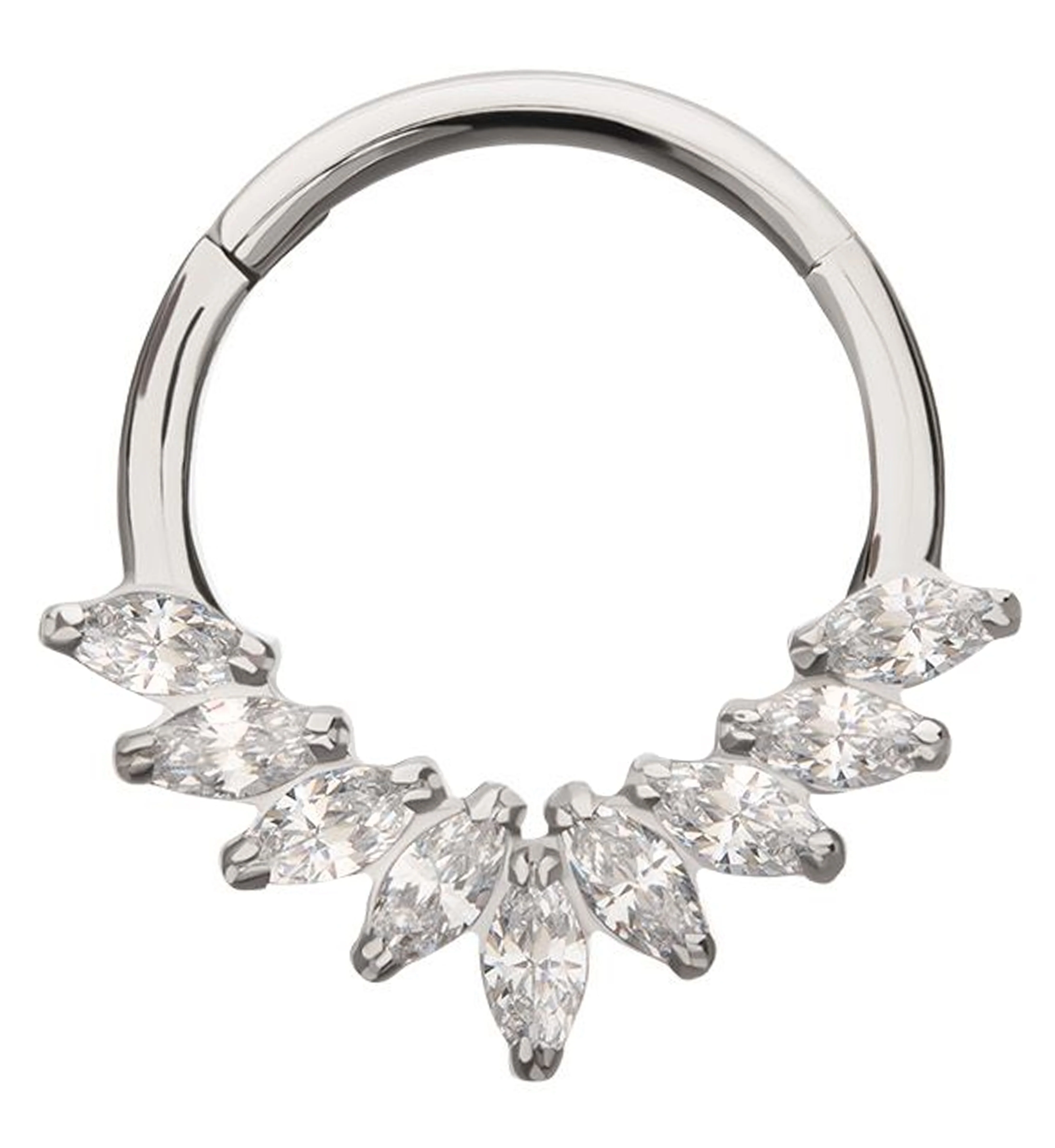 Half Crown Cluster Clear CZ Titanium Hinged Segment Ring - Mrs Treak