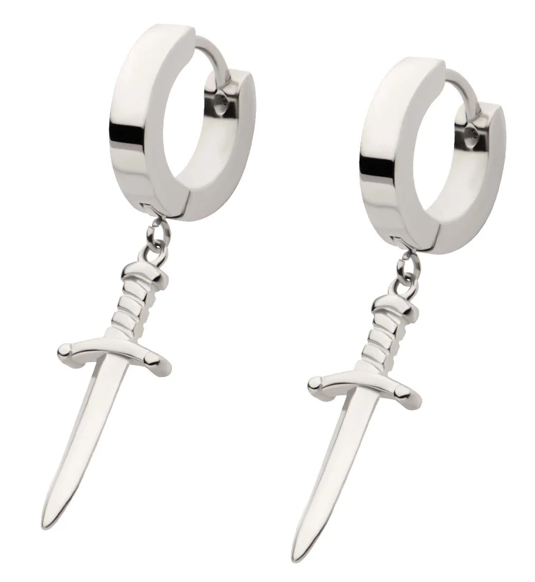 Dagger Stainless Steel Hoop Huggie Earrings - Mrs Treak