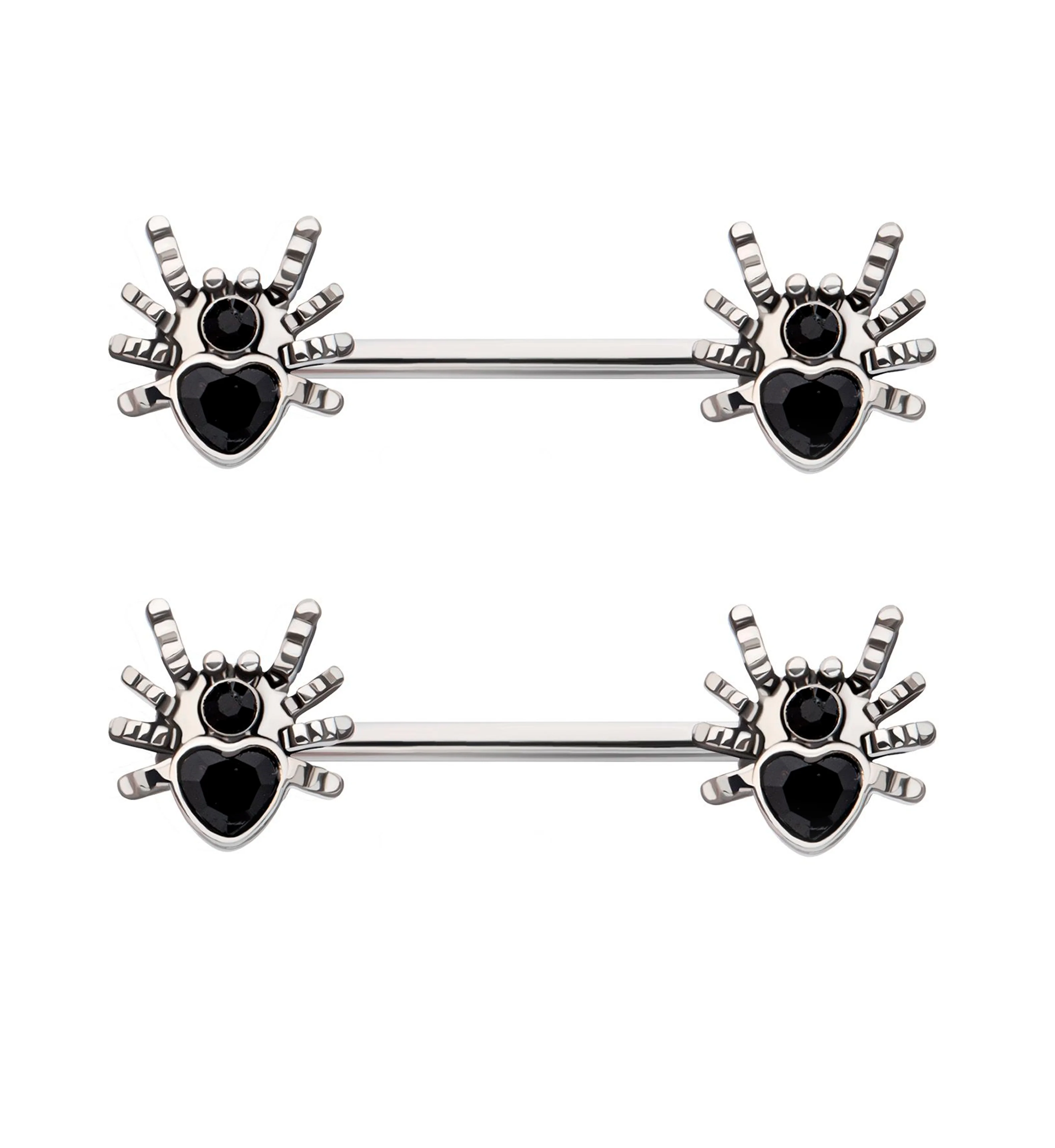 Spider Heart Black CZ Stainless Steel Nipple Barbell - Mrs Treak