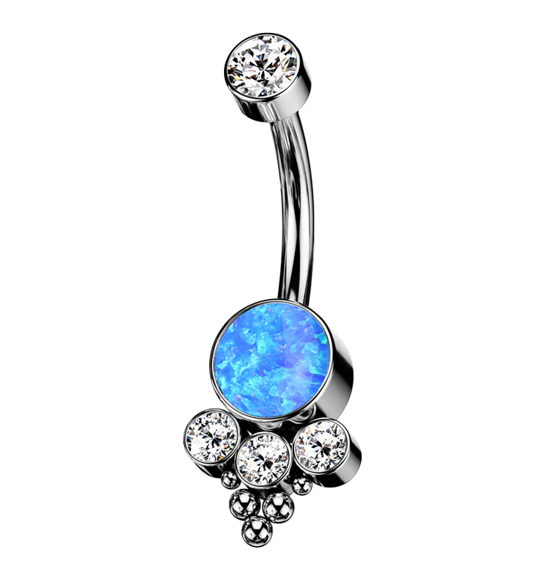 Beaded Blue Opalite Titanium Internally Threaded Belly Button Ring - Mrs Treak