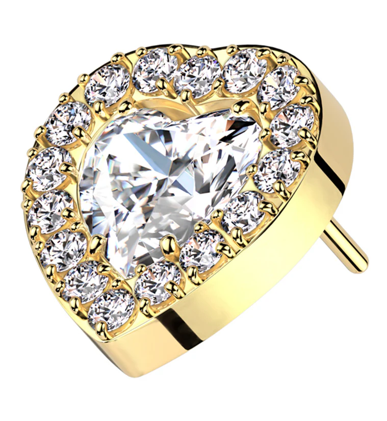 Gold PVD Lined Heart Clear CZ Titanium Threadless Top - Mrs Treak